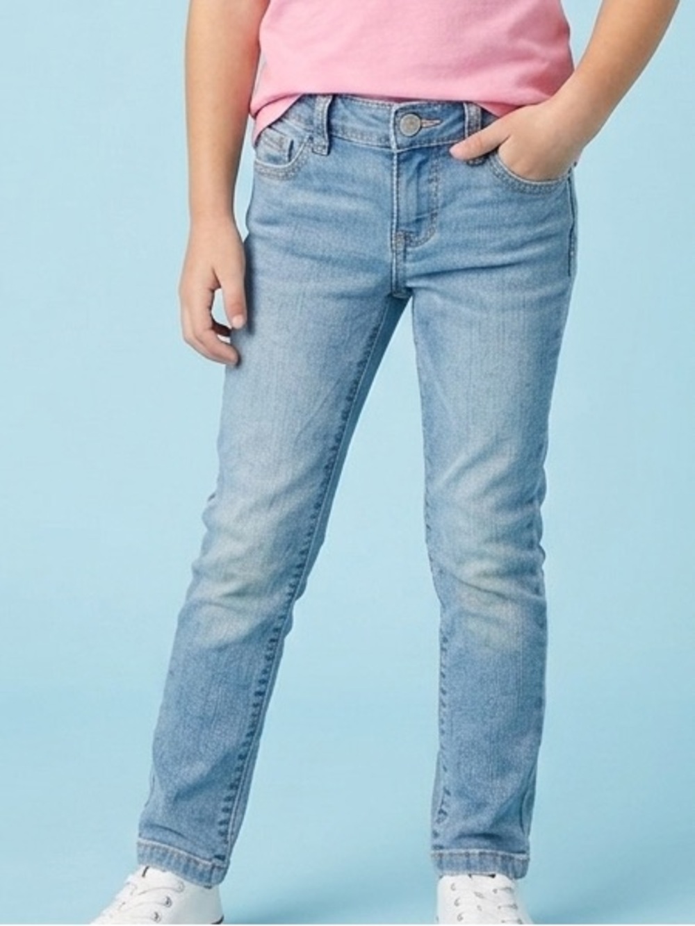 Girls Size 5T Medium Wash Skinny Denim Jeans Stretch Adjust Waist